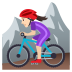 🚵🏻‍♀️ woman mountain biking: light skin tone display on JoyPixels